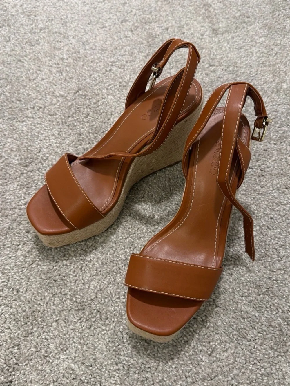 Mango Womens Tan Leather Platform Wedge Sandals - Never Worn!